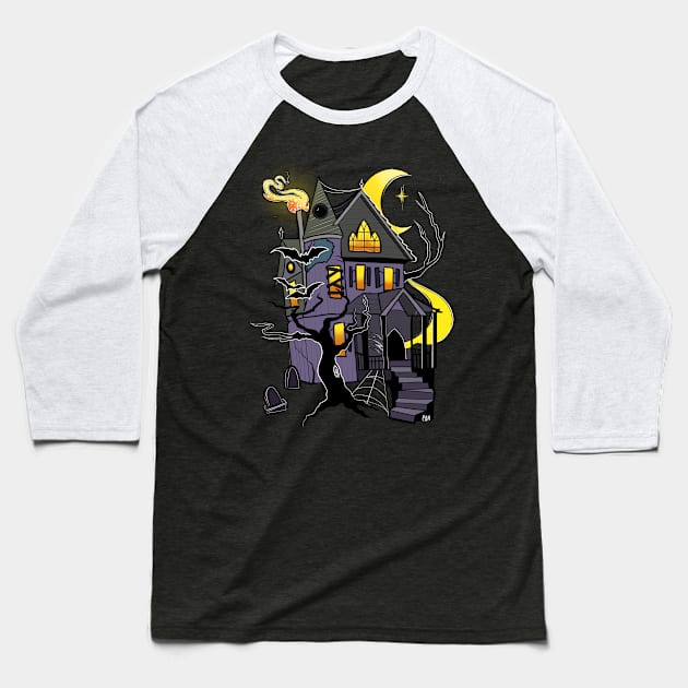 Haunted House Baseball T-Shirt by PanArt